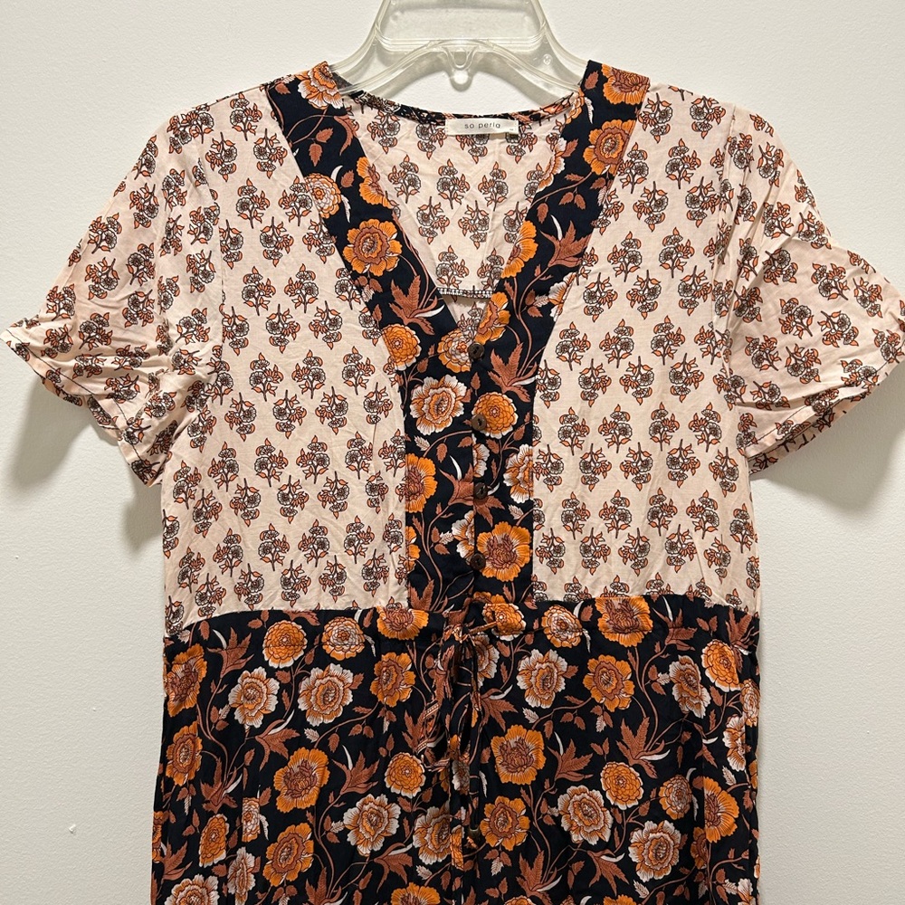 Chic Floral Maxi Dress - Black and Orange - Picture 3 of 5